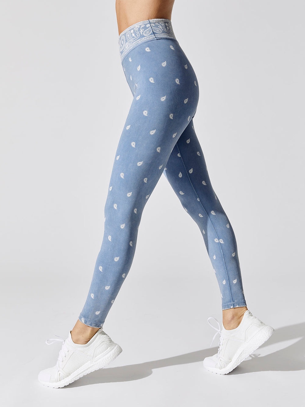Adam Selman Sport Hi-Rise Legging Stonewash Bandana Printed Pant Activewear Blue